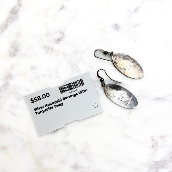 Silver Kokopelli Earrings With Turquoise Inlay - Picture 4 of 4